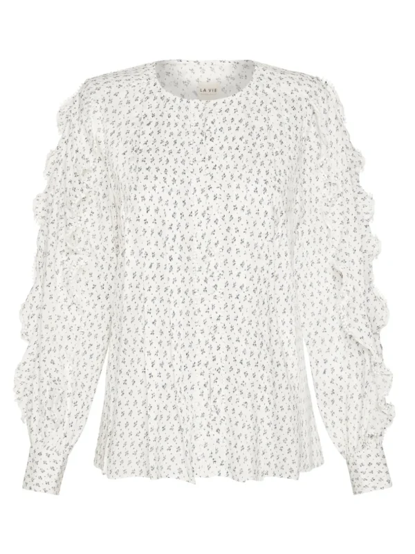 Ikat Leaf Ruffle Blouse