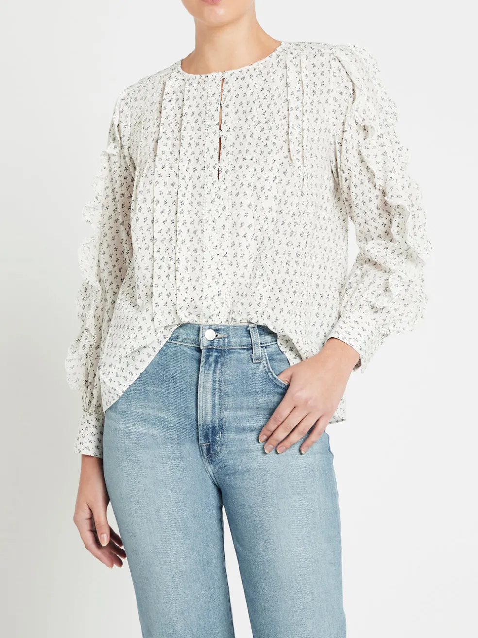 ikat_leaf_ruffle_blouse_1.webp Ikat Leaf Ruffle Blouse