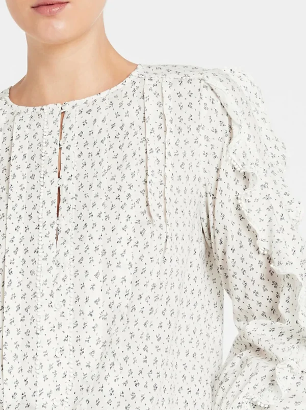 Ikat Leaf Ruffle Blouse