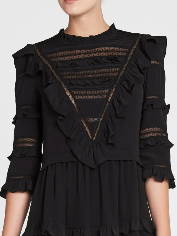 Long Sleeved Silk And Lace Dress