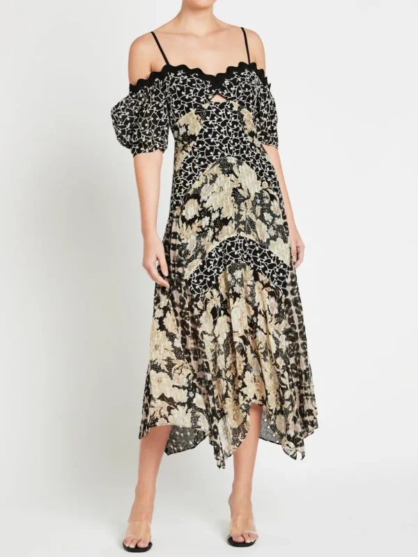 Mixed Print Off Shoulder Dress