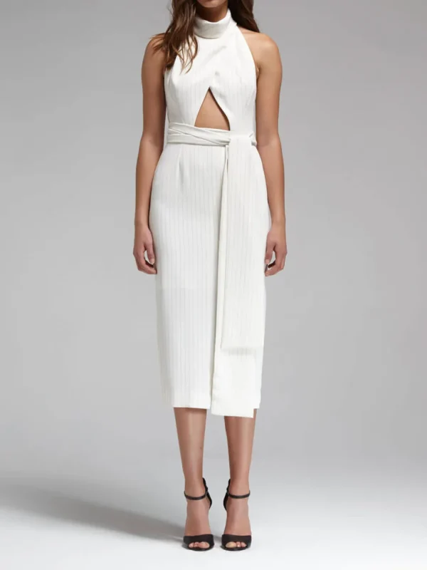 Pinstripe Belted Waist Dress