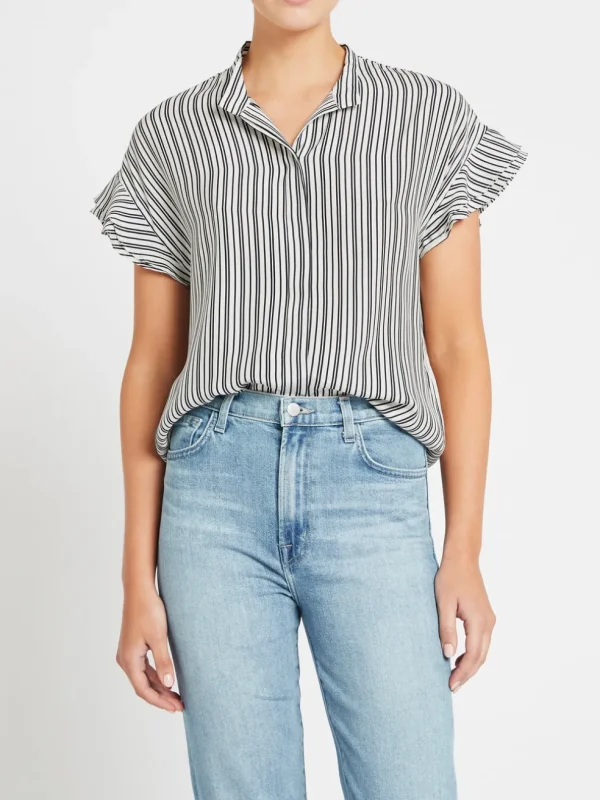 Silk Flounce Short Sleeve Blouse