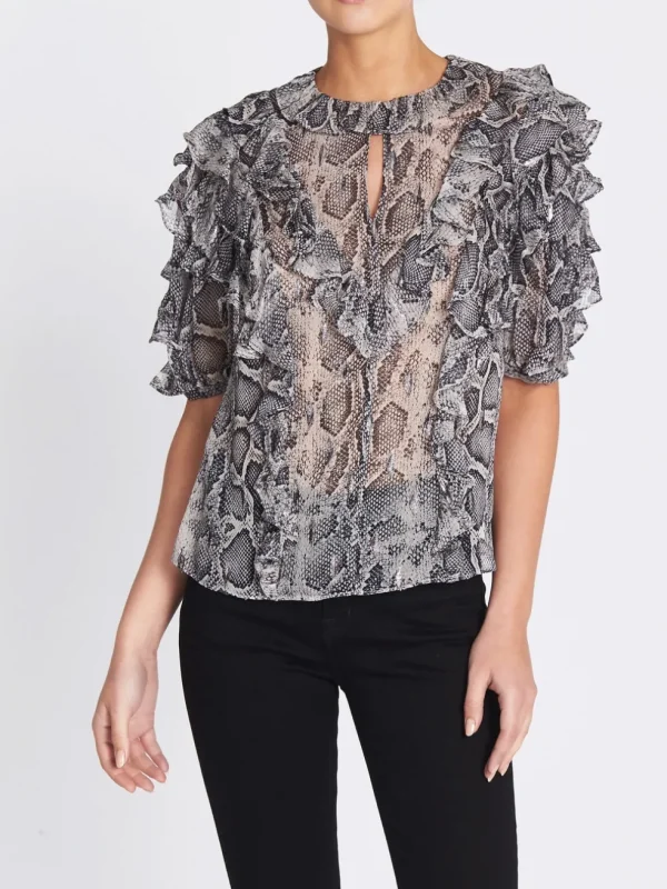 Snake Print Clip Ruffle Top