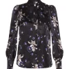 Violet Floral Satin Burnout Scarf Neck Top