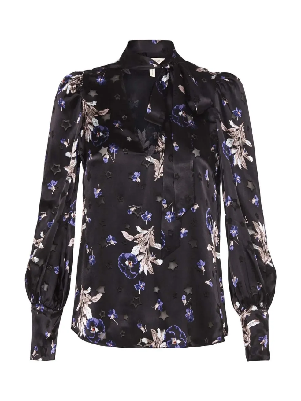 violet_floral_satin_burno_0.webp Violet Floral Satin Burnout Scarf Neck Top
